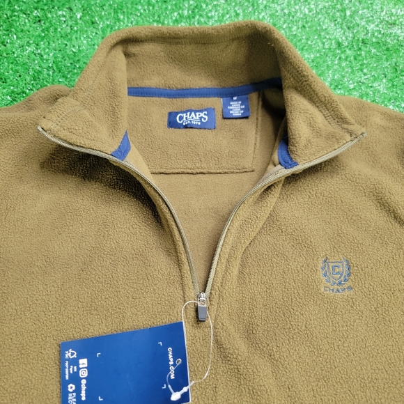 Chaps 1/4 Zip Long  Fleece Pullover Men's Sweatshirt Size Medium Brown Blue New - Picture 4 of 9